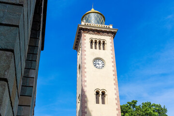 Old lighthouse and clock tower in the historic Colombo Fort district, Sri Lanka
