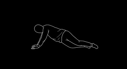 Black background with white outline of a person performing a side plank exercise