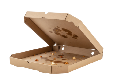Open cardboard pizza box transparent background cutout png