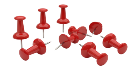 Red push pins scattered transparent background cutout png