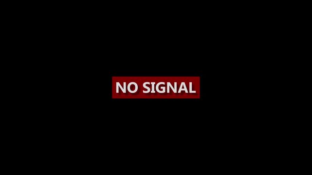 Red rectangle with white text " NOSIGNAL" centered on a black background with subtle shadow no signal
