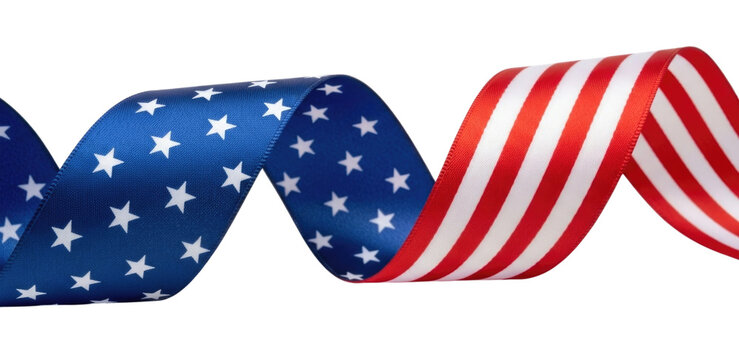 American flag ribbon waving transparent background cutout png - Powered by Adobe