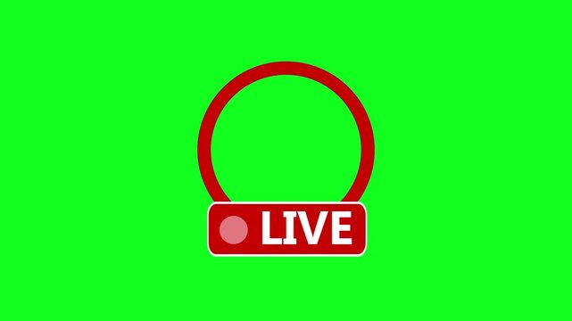 Green screen with a red LIVE circle and a red and white LIVE button with a pink dot live streaming
