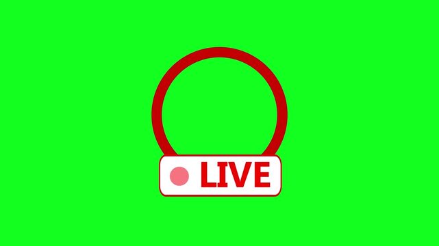 Green screen with a red LIVE circle and a red and white LIVE button with a pink dot live streaming