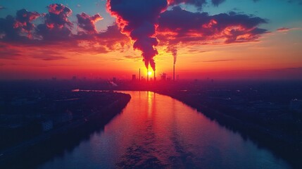 Industrial sunset over a river (2)