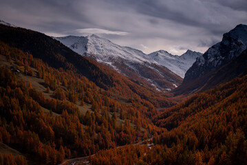 The beauty autumn in Alpine Valley, Piedmont, Italy