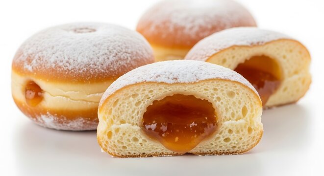Delicious donuts filled with apricot jam and powdered sugar