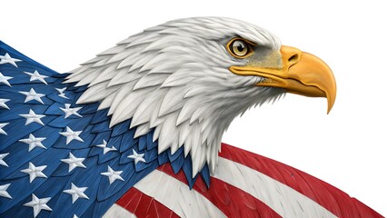 Majestic bald eagle with patriotic american flag feathers design