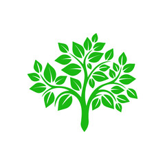 Fototapeta premium Stylized green tree silhouette with lush leaves on white background