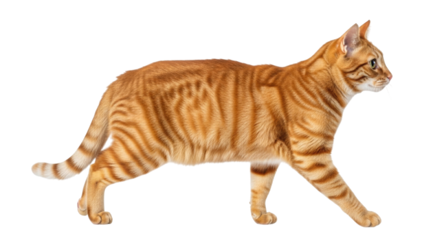 Orange tabby cat walking transparent background cutout png