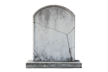 Blank Cracked Tombstone Mockup on Black Background - Empty Gravestone Template with Weathered Stone Texture - Halloween RIP Headstone 3D Render