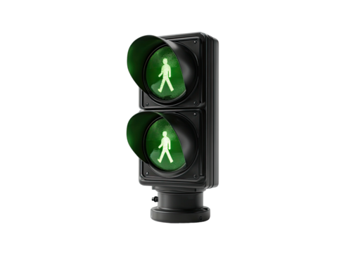 Pedestrian signal displays a bright, safe, green light