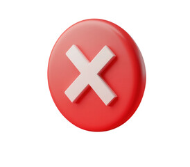 Obraz premium A bold red cancel icon isolated on transparent background, featuring a prominent white cross, symbolizing rejection, error, or deletion in a clear manner