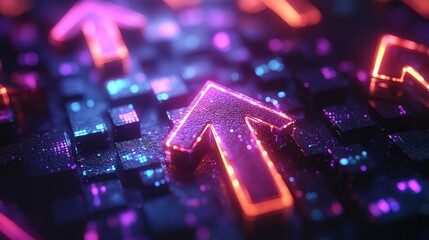 Neon arrows ascend on glowing grid