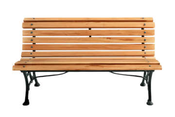 Wooden bench with metal frame, isolated on black background