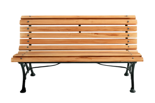 Wooden bench with metal frame, isolated on black background