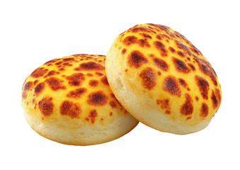 Two round cheese buns with golden brown spots