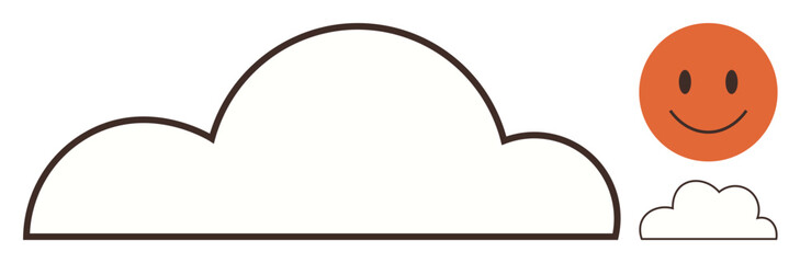 Smiling orange sun next to outlined cloud, delivering playful harmony and cheer. Ideal for positivity, weather, simplicity, happiness, nature, optimism and child-friendly visuals. Simple flat