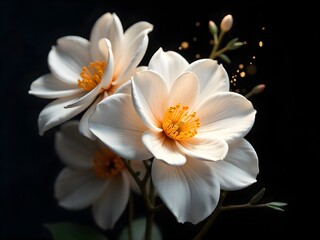 Fototapeta premium Beautiful white flowers glowing softly against dark background high resolution image