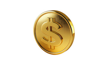 Gleaming gold coin with dollar sign, isolated on transparent background, representing wealth, finance, prosperity, and the allure of financial success and investment