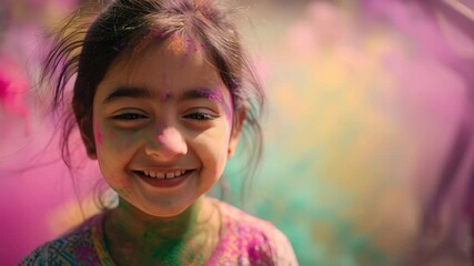 Beautiful Indian children celebrate Holi festival with vibrant colors, joy and happiness