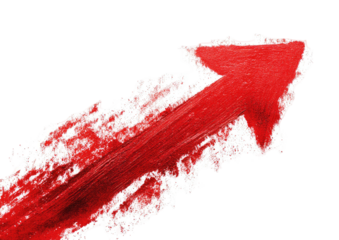 Red, textured arrow pointing upwards, right