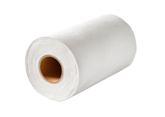 Rolled white paper towels, texture visible