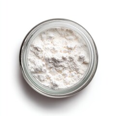 Powdered substance in a clear glass jar