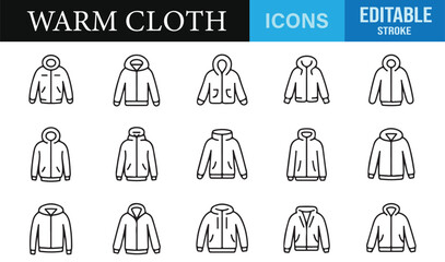 Collection of cold-weather garment icons in clean line style for fashion and retail graphics