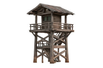 Old wooden guard tower stands tall