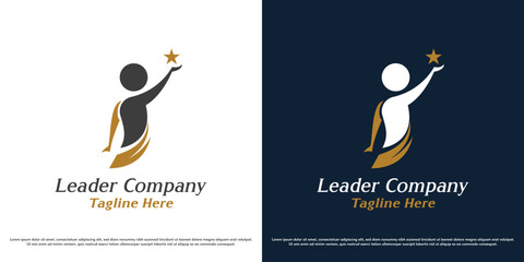Business leader logo design vector illustration. Silhouette of a businessman achieving success. Simple icon symbol of growth career company.
