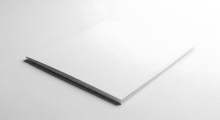 Closed blank white book or folder with dark spine, angled on clean surface, for branding, isolated on white background