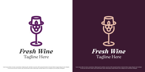 Red wine logo design vector illustration. Bar alcohol drink champagne grape silhouette. Simple minimalist elegant luxury vine icon symbol.