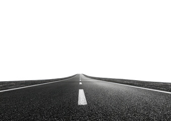 Empty road stretches to horizon, dark sky. Monochrome