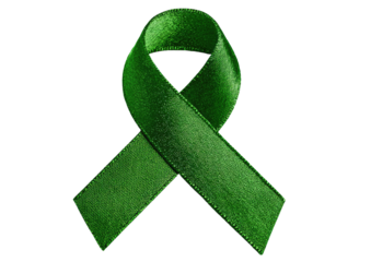 Elegant green ribbon, crossed loops on a dark background
