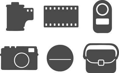 Collection of six vintage photography icons in silhouette