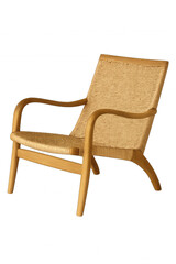Fototapeta premium Elegant Woven Armchair: Scandinavian Design, Natural Wood Frame, Comfortable Seating, Modern Home Decor, Living Room Furniture, Stylish Accent Piece, Interior Design Inspiration, Cozy Relaxing Chair