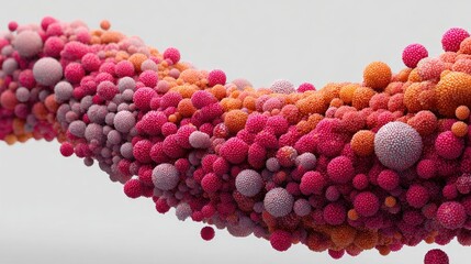 Abstract stream of clustered, colorful spheres