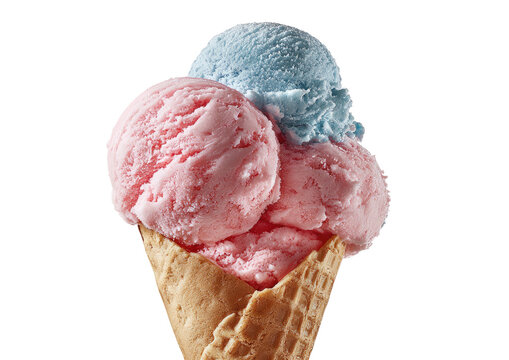 Colorful ice cream scoops in a waffle cone, black background