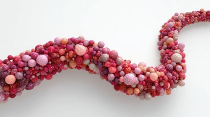 A winding, colorful stream of clustered spheres