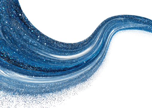 Blue swirling glittery ribbon over black