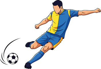 Obraz premium Soccer player kicking ball illustration, male athlete in action during a game, vibrant sports graphic depicting a powerful shot or pass isolated on background Vector