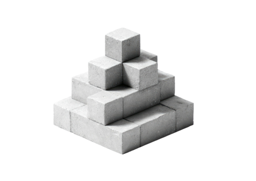Square blocks arranged in staggered levels forming pyramid