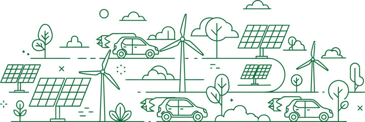 Sustainable living and renewable energy sources in a clean environment illustration © MstSharibun