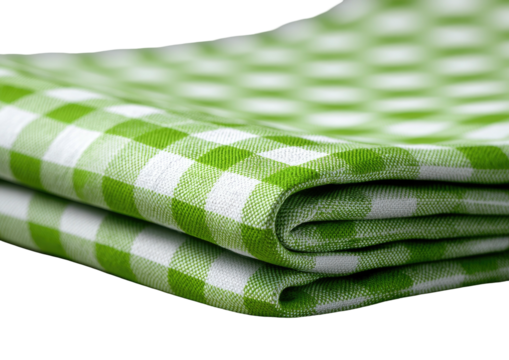 Folded green & white checkered cloth, texture close-up