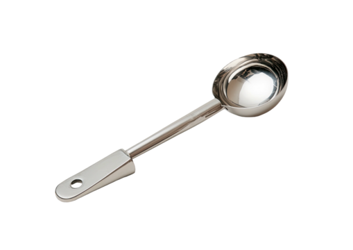 Shiny, curved, metal spoon on plain dark backdrop
