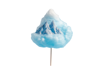Dreamscape mountain peaks rising from blue cotton candy