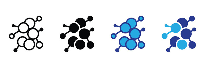 Set of molecule icons representing molecular structure, chemical bonds, and scientific research, isolated on white background. isolated on white background