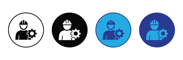 Engineer icon with gear symbol, representing industry, manufacturing, construction, and mechanical work. multiple color variations for versatility and design applications. isolated on white background