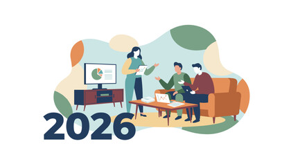 Financial planning and strategy meeting for 2026 Business team analyzing charts and reports